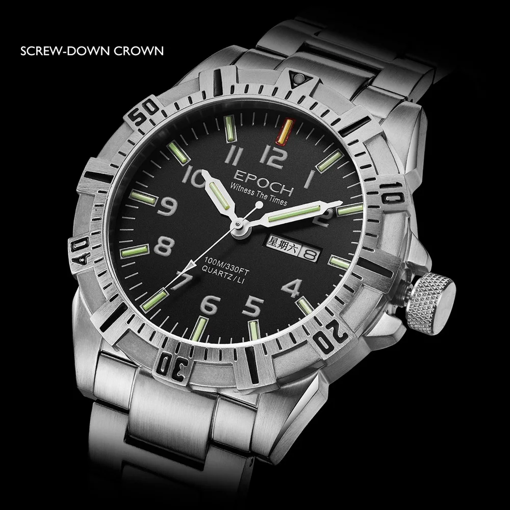 عصر الرجال العسكرية ساعة 43 مللي متر الرياضة كوارتز ساعة اليد أنابيب مضيئة 10ATM مقاوم للماء الياقوت مرآة المزدوج التقويم تاريخ الأسبوع