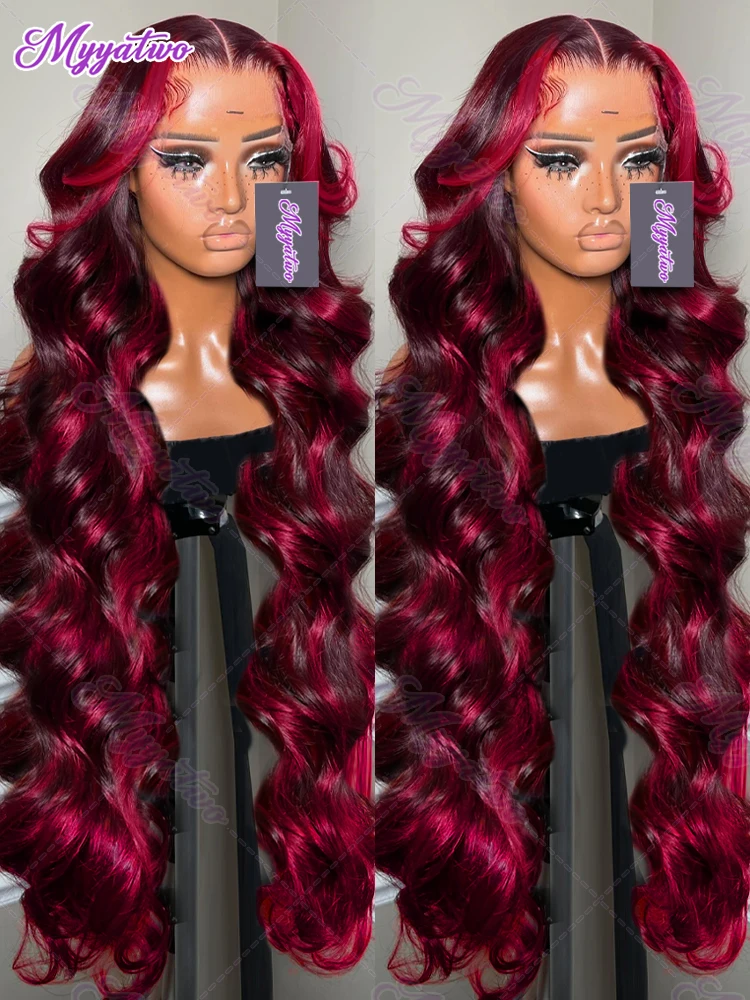 1b/99j Burgundy Highlight Body Wave 13x4 HD Lace Front Human Hair Wig Brazilian 30 32 Inch Colored 13x6 Lace Frontal Wigs 200%