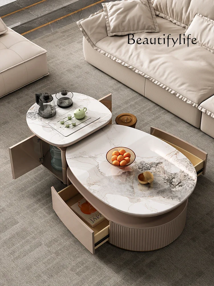 

yj21 Rock slab TV cabinet combination modern simple household small apartment retractable floor cabinet multi-functional coffee