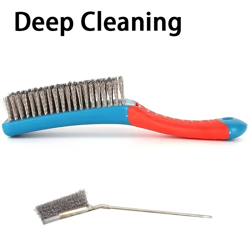 Cepillos Craftsman de Hierro con Mango de Silicona, Cepillo de Alambre de Acero Inoxidable para Eliminar Pintura, Pulir y Limpiar Metal, Cepillo para Óxido en Forma de Codo, Mini