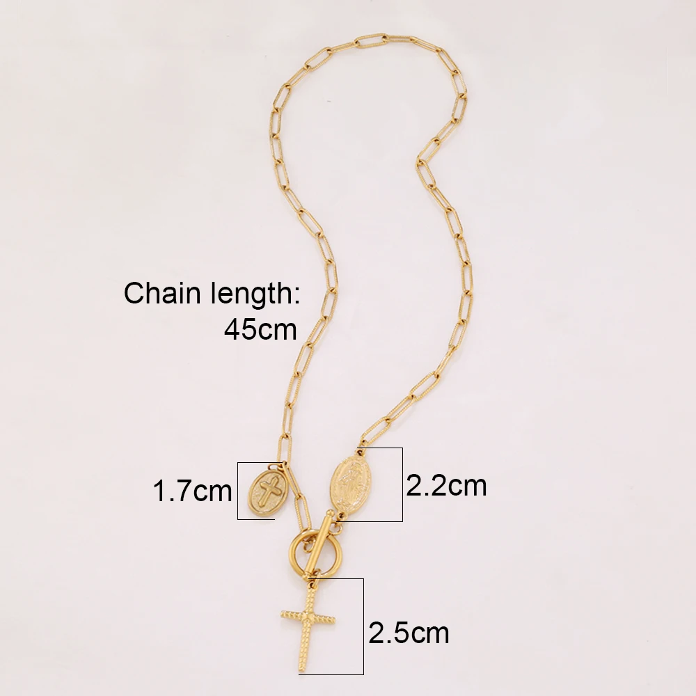 316L Stainless Steel Heart Butterfly Pendant Necklace For Women Toggle Clasp Cross Coin Paperclip Chain Necklaces Jewelry Gifts
