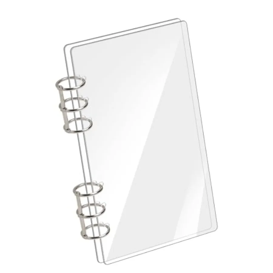 

A6 Binder 6-Ring Clear Acrylic Binder Notebook Cover A6 Planner Budget Binder Loose Leaf Folders Refillable with Silver Metal R