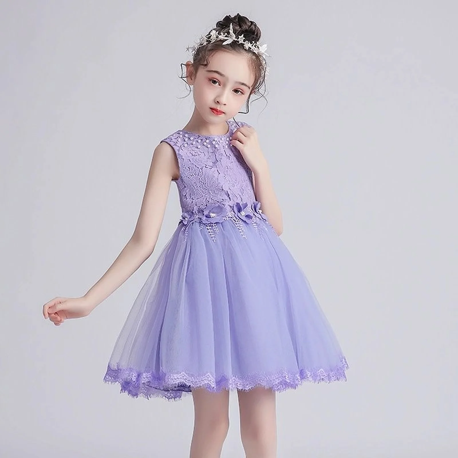 

Vestidos Elegant Girl Dress Summer Mesh Ball Dress Kid Bridesmaid Dress Evening Dress Ball Tank Top Sun Dress Princess Dress