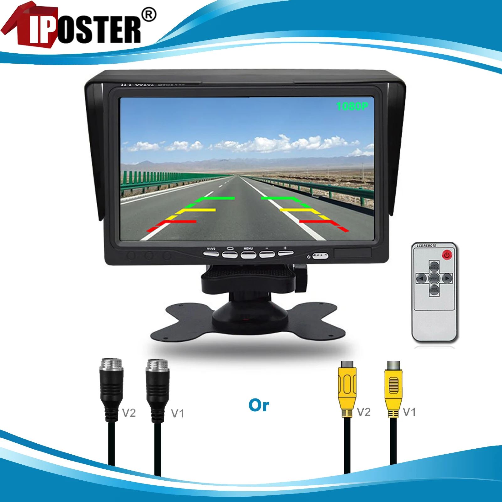 

iPoster 7" AHD IPS Screen Car Rear View Monitor 12-24v 2ch Av In / 2ch 4pin Aviation 1080P 720P For Reversing Camera