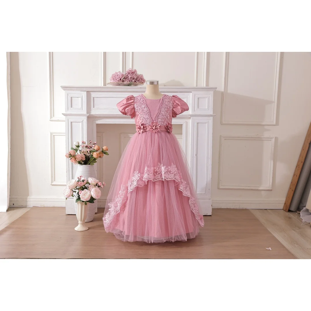 

Детское платье с жемчужными украшениями; платье принцессы с пышными рукавами; праздничное платье для выступления на день рождения девочки-цветочницы