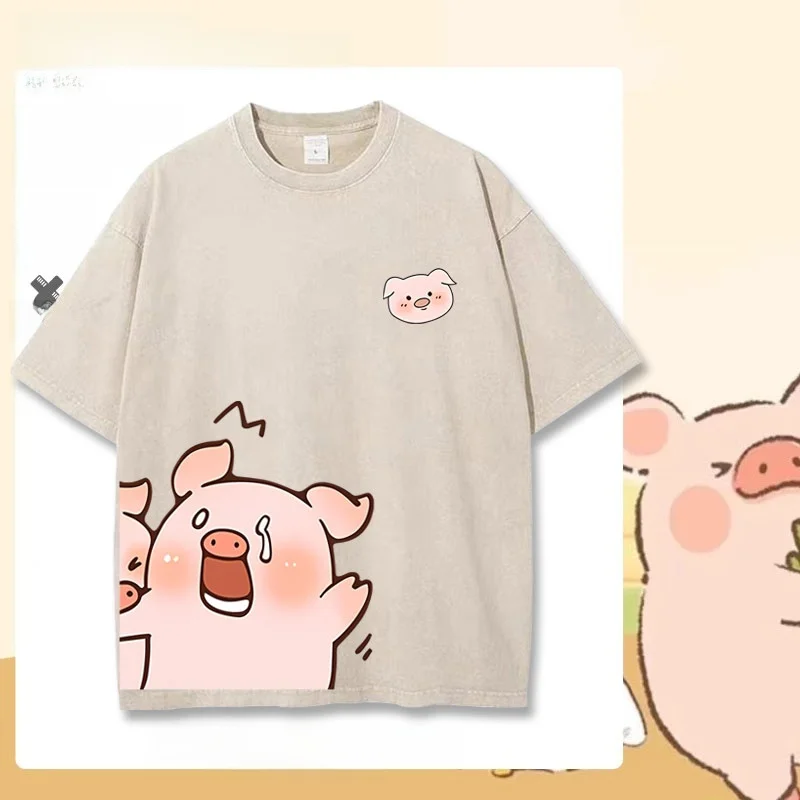 

Мужская футболка Lulu Cute Cartoon Pig с коротким рукавом, свободного кроя, летняя, из чистого хлопка, винтажная, с круглым вырезом, для подростков