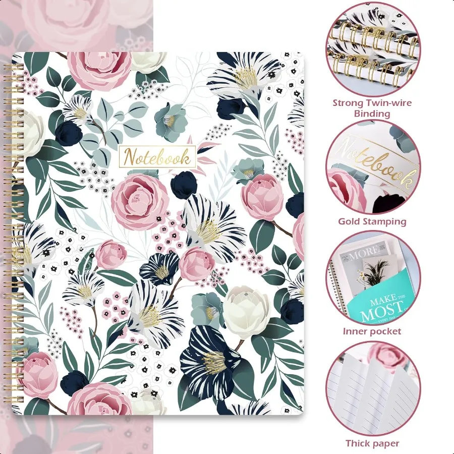 ショップアール スパイラルノート ノートブック ジャーナル ノート スパイラル綴じ 厚紙 バックポケット付き ノートブック 仕事用 8.5 x 11 160ページ