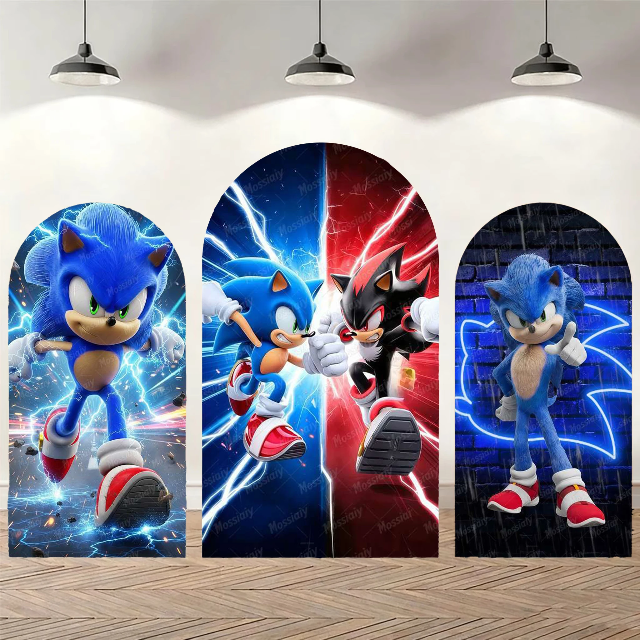 Bogenförmiger Hintergrund „Running Hero Speed Blue Hedgehog“ für Fotografie, Jungen-Geburtstagsparty-Dekoration, Bogenförmige Kulisse, Foto-Requisiten