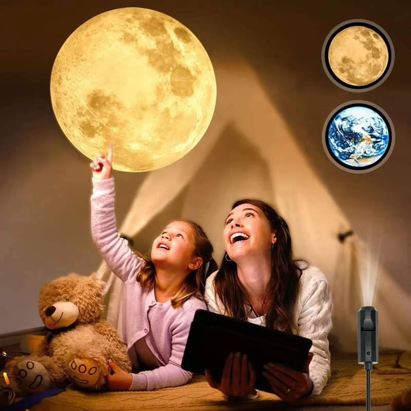Moon Earth Projection Ceiling Atmosphere Light Starry Sky Lamp USB Night Light Romantic Bedroom Decoration Galaxy Projector 2025