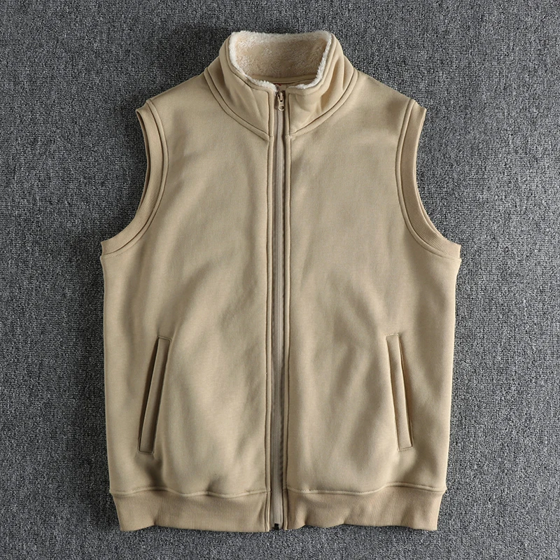 963# Winter New American Retro Sleeveless Stand Collar Thickened Lambs Velvet Vest Men\'s Fashion Simple Warm Casual Waistcoat