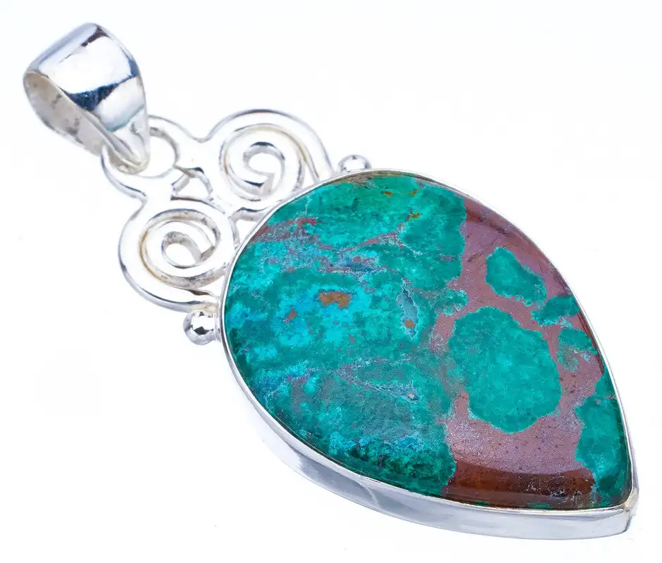 

StarGems Chrysocolla Handmade 925 Sterling Silver Pendant 1.75" F4731