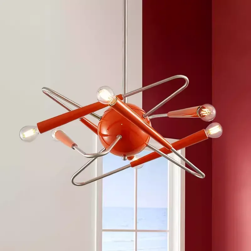 Designer Orange Chandelier Living Room Mid Century Lighting For Villa Dining Room Bedroom Shop Decor Art LED Sputnik Chandelier
