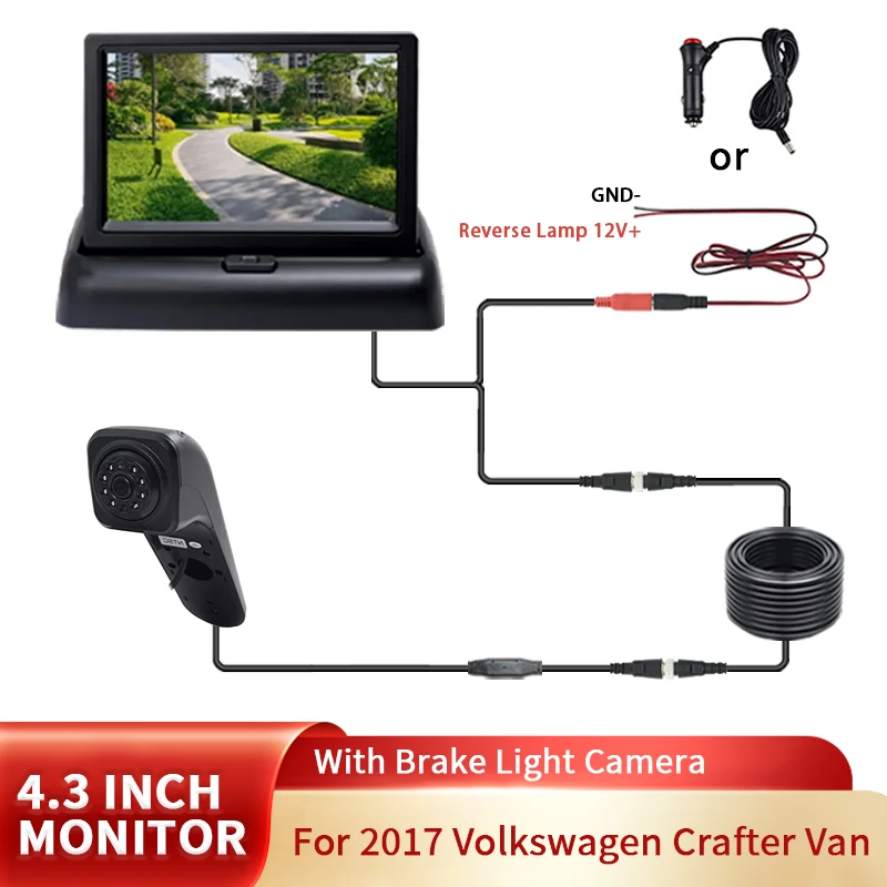 Waterproof Night Vision Car Brake Light Reverse Camera with 4.3-inch car display screen For 2017 Volkswagen Craft Van