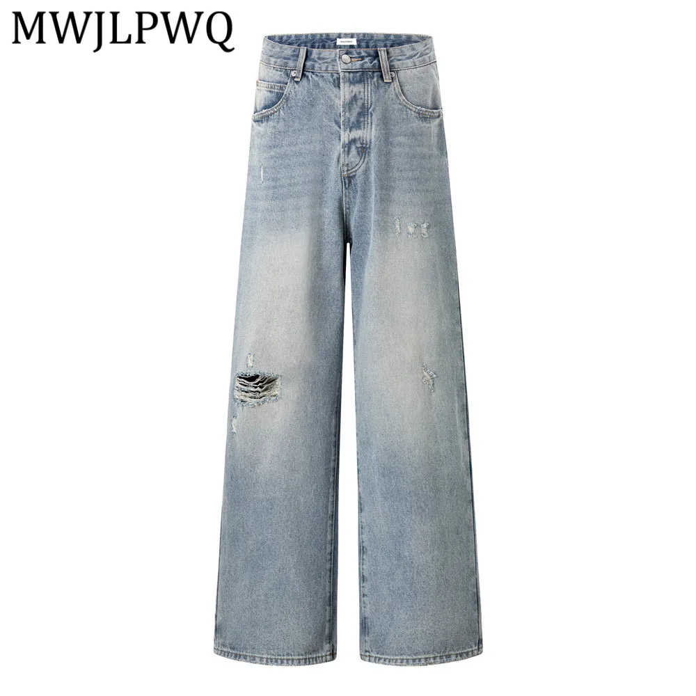 

Джинсы мужские MWJLPWQ в американском панк-стиле, рваные, с эффектом потертости, свободного кроя, уличная мода, весенние, широкие штанины, модель 14189