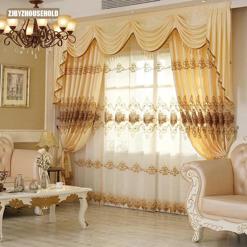 Embroidery Curtains for Living Dining Room Bedroom New European Style Water Soluble Curtain Tulle Valance for Windows Drapes