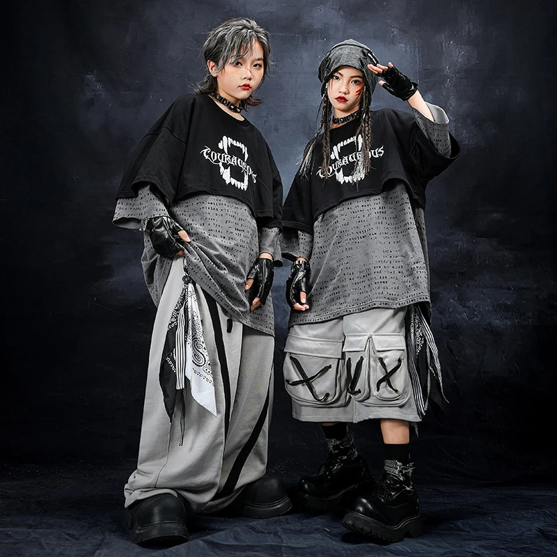 Costume Hip Hop pour enfants, Costume de spectacle de danse Jazz, haut surdimensionné, pantalon Shuffle, vêtements de danse de rue, AMY2606, nouvelle collection 2025