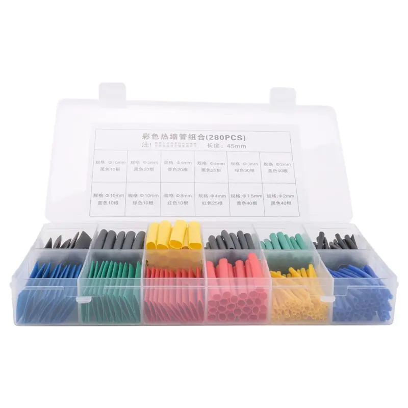 ABZL 280 Pcs Heat Shrink Tubing 2:1 Wire Sleeve Electrical Wire Cable Wrap Assorted Insulation Sleeving Thermal 5 Colors 8 Sizes