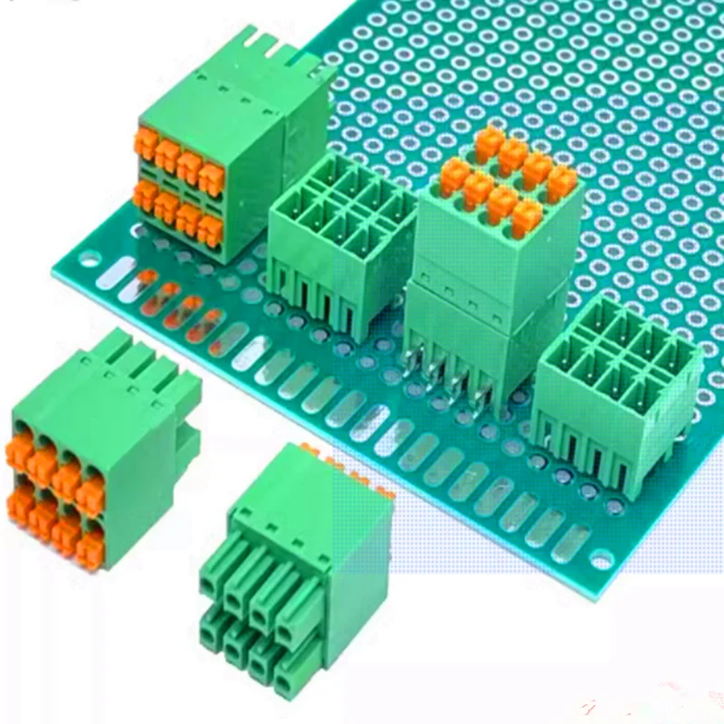 5sets Plug in screw free 2EDGKNH/RH/VH/3.81mm double-layer bent pin green PCB wiring terminal