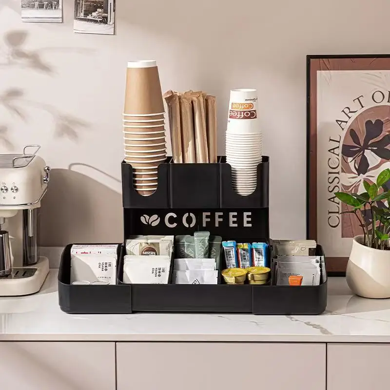 Multi-functional Scalable Cup Holder Coffee House Desktop Organizer Milk Tea Shop Straw Napkin Storage Rack Plastic Organizer