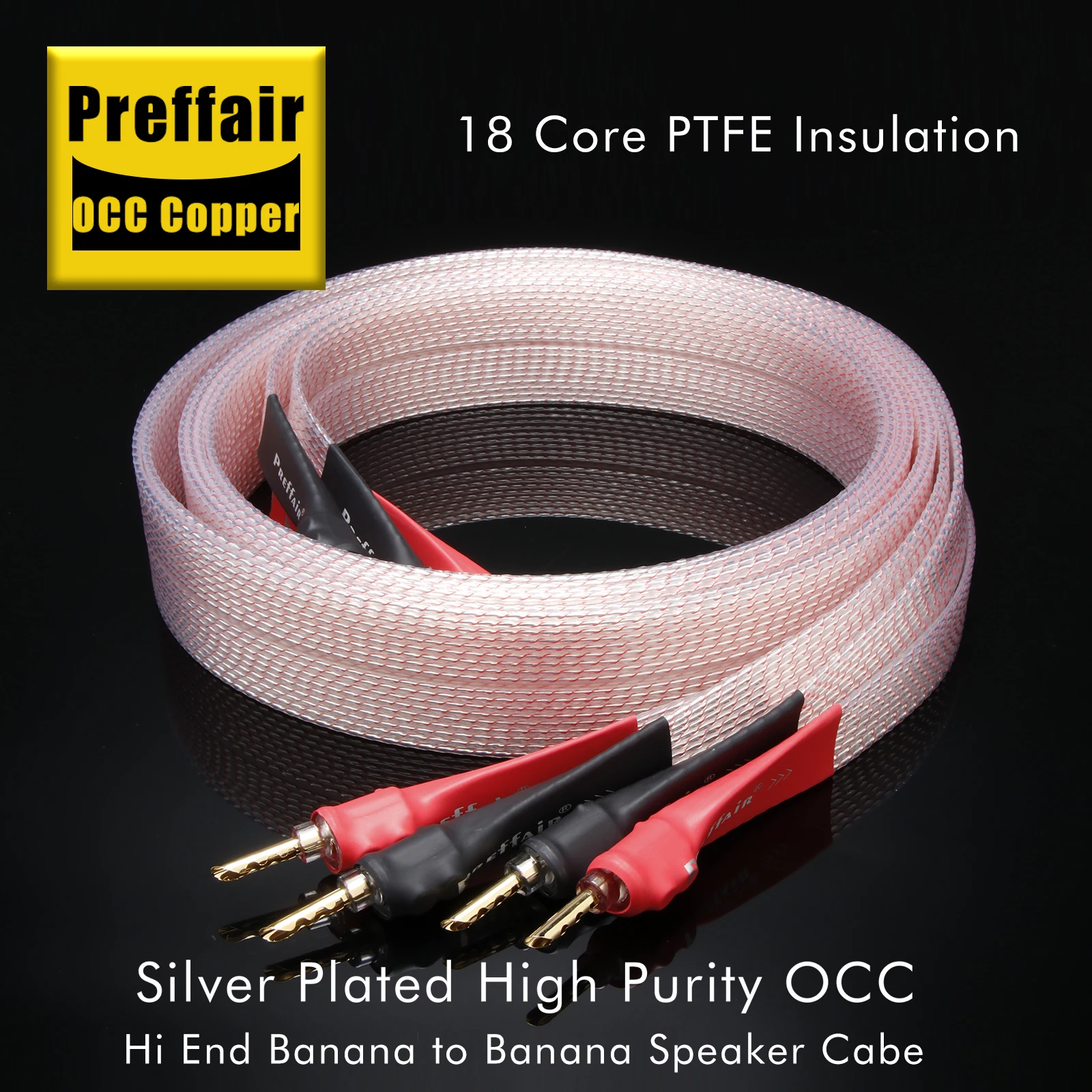 

Preffair 7N OCC Copper Silver Plated Speaker Cable HiFi Audio Flat Audiophile Speaker Wire with Gold Plated Banana Plug