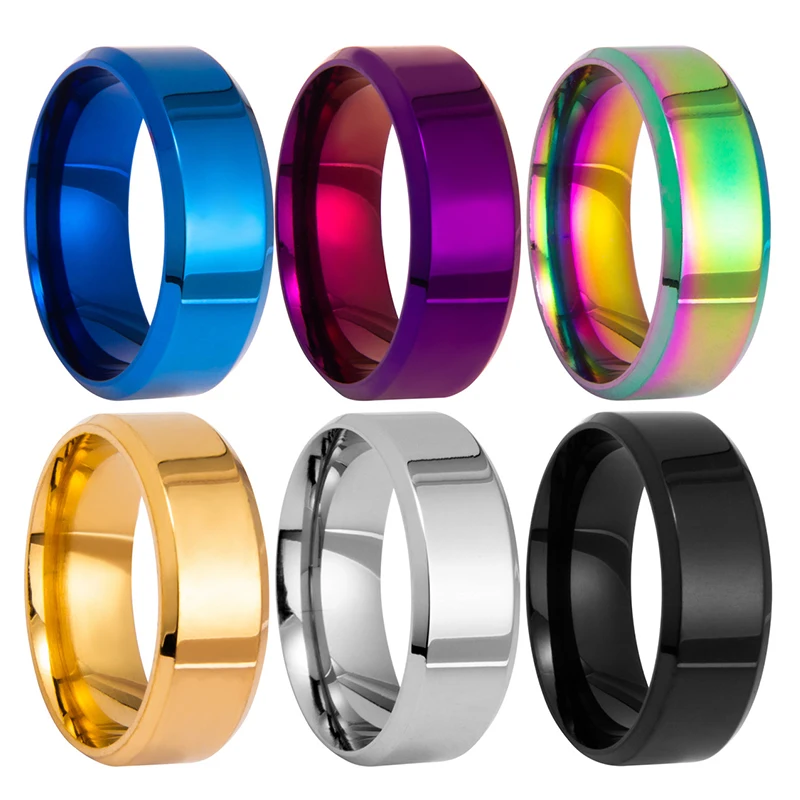 8mm Fioletowy Kolor Tytan Stal Nierdzewna Mężczyźni Pierścionek Proste Obrączki Ślubne Pierścionki Prezent Dla Mężczyzn Moda Biżuteria Hurtownia Rozmiar 6-13