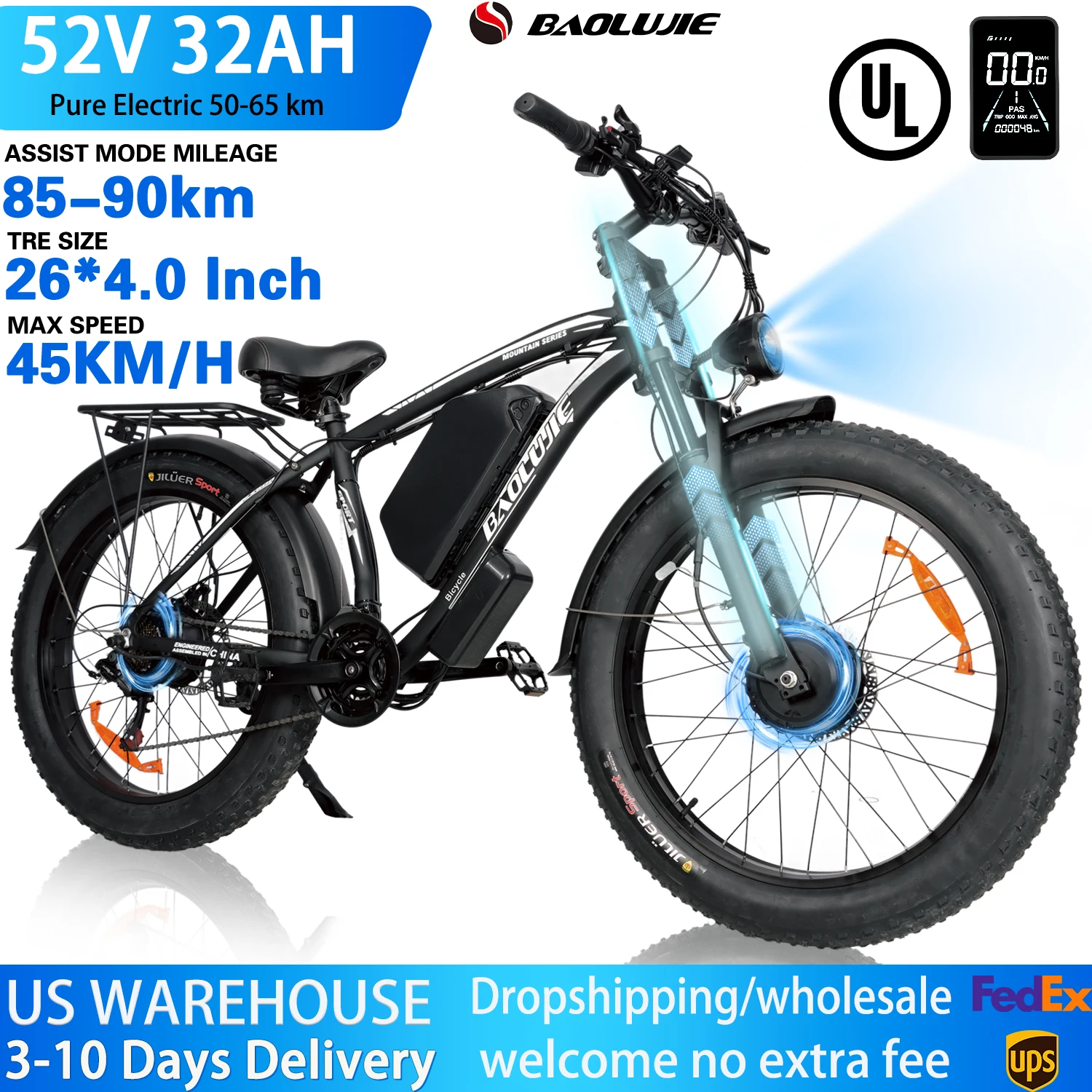 

Электрический велосипед для взрослых, пик, 3000 Вт, двойной двигатель, 52 В, 32 Ач, съемный аккумулятор, горный электронный велосипед, 26*4,0 дюймов, электрический велосипед с толстыми шинами