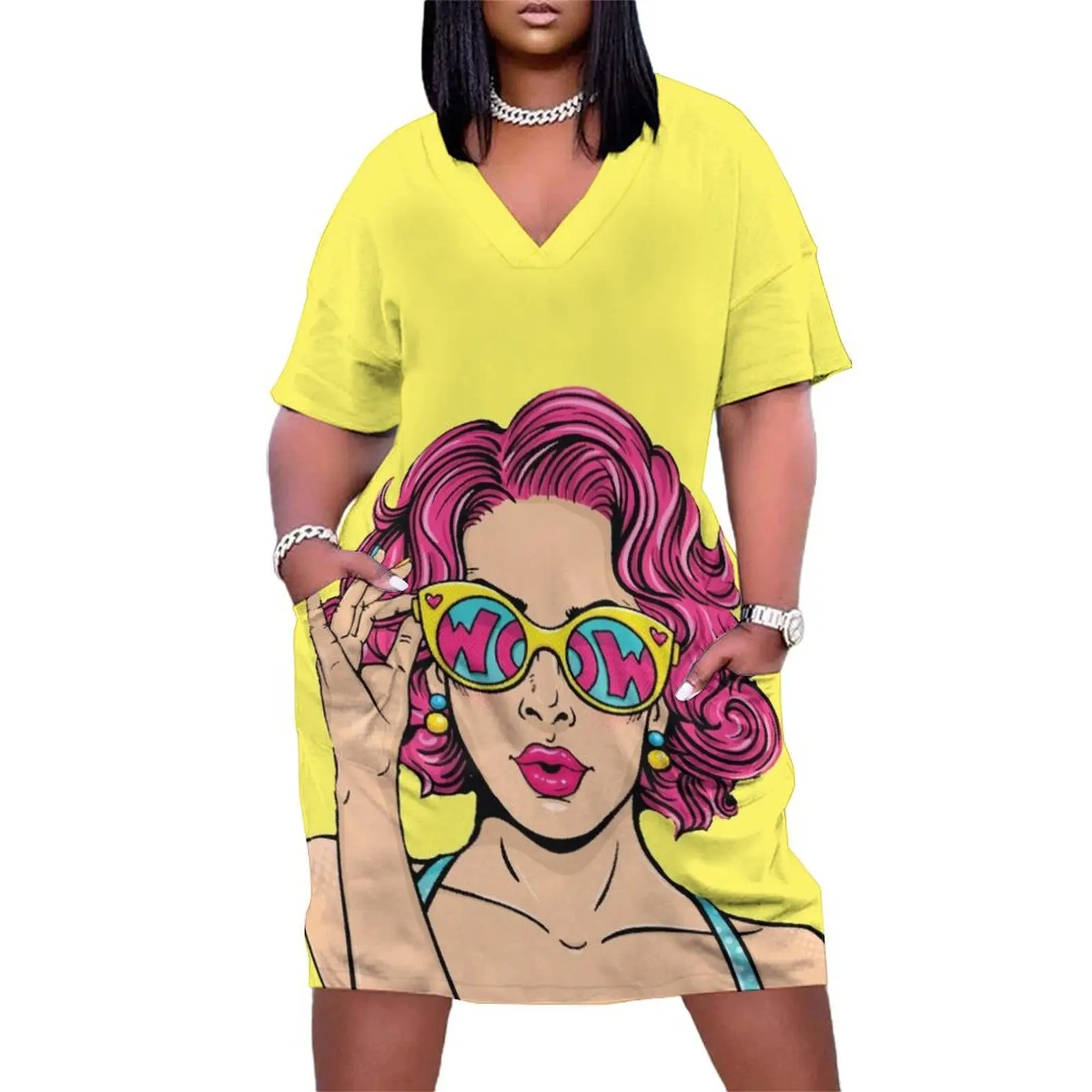 Fashionista Pop Art Style Loose Pocket Dress Women