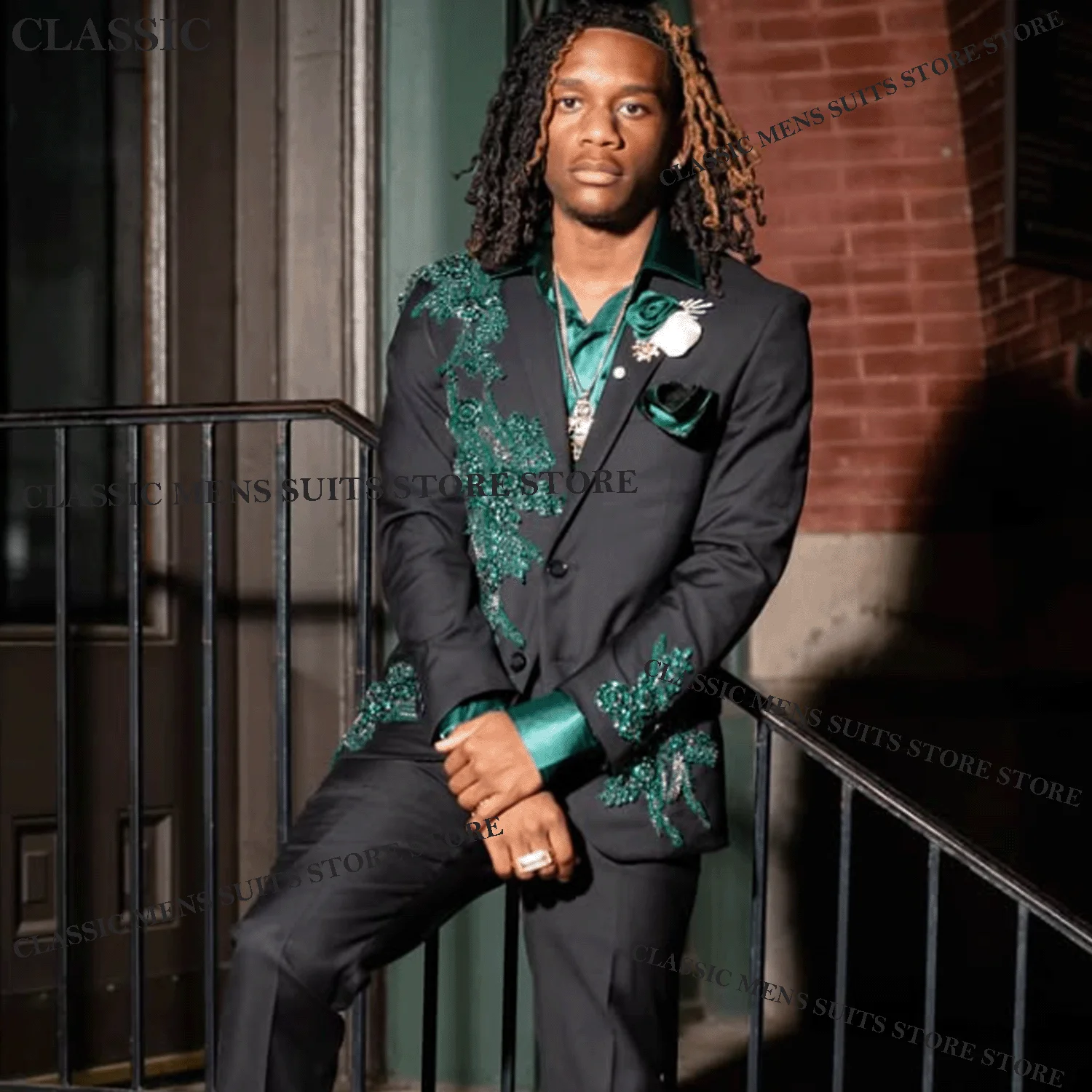 

Мужской костюм с индивидуальной вышивкой, элегантный, модный, с пайетками, вечерний смокинг, приталенный, 2-х предметный комплект, для жениха, мужской блейзер.