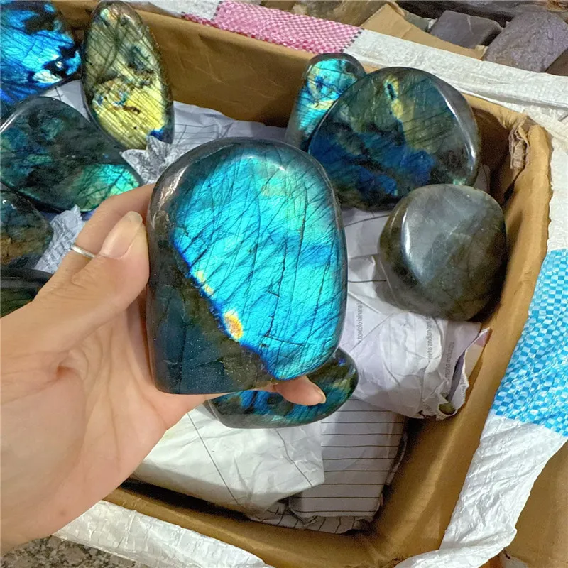 Natural Stone Blue Yellow Labradorite Crystal Freeform Meditation Witchcraft Reiki Heal Heart Feng Shui Crystal Room Decor