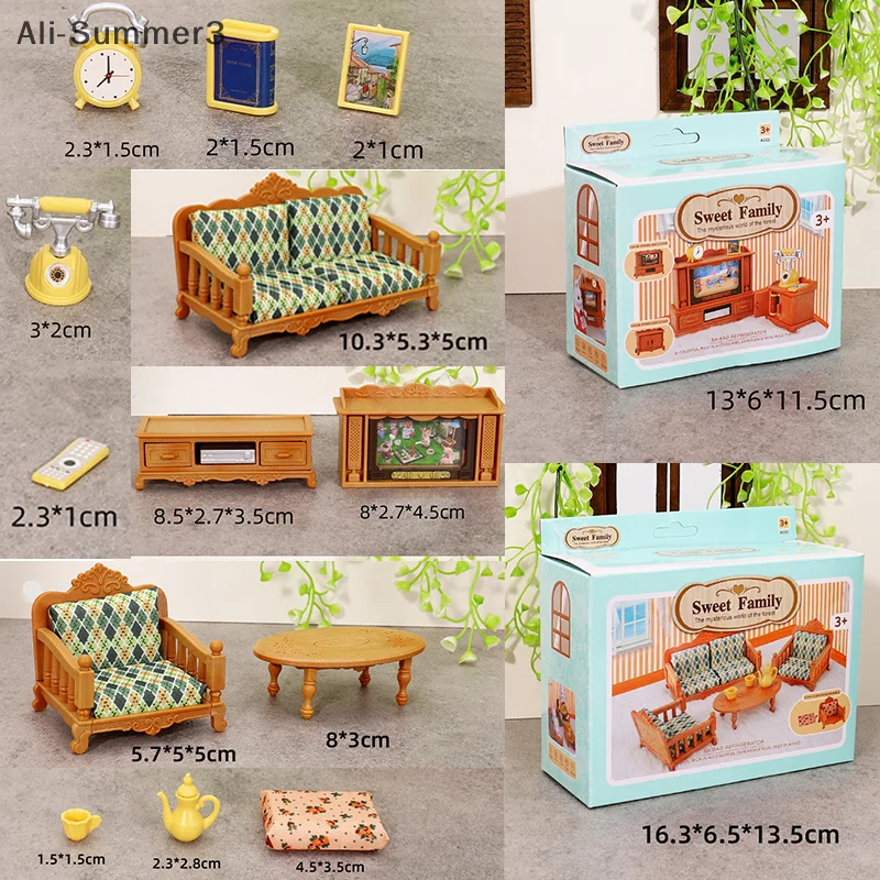 1:12 Miniaturowy zestaw mebli do domku dla lalek: stół jadalny, krzesło, sofa, stolik do herbaty, szafka RTV, model mebli dla lalek, dekoracja, rekwizyt do mikro-scen, zabawka