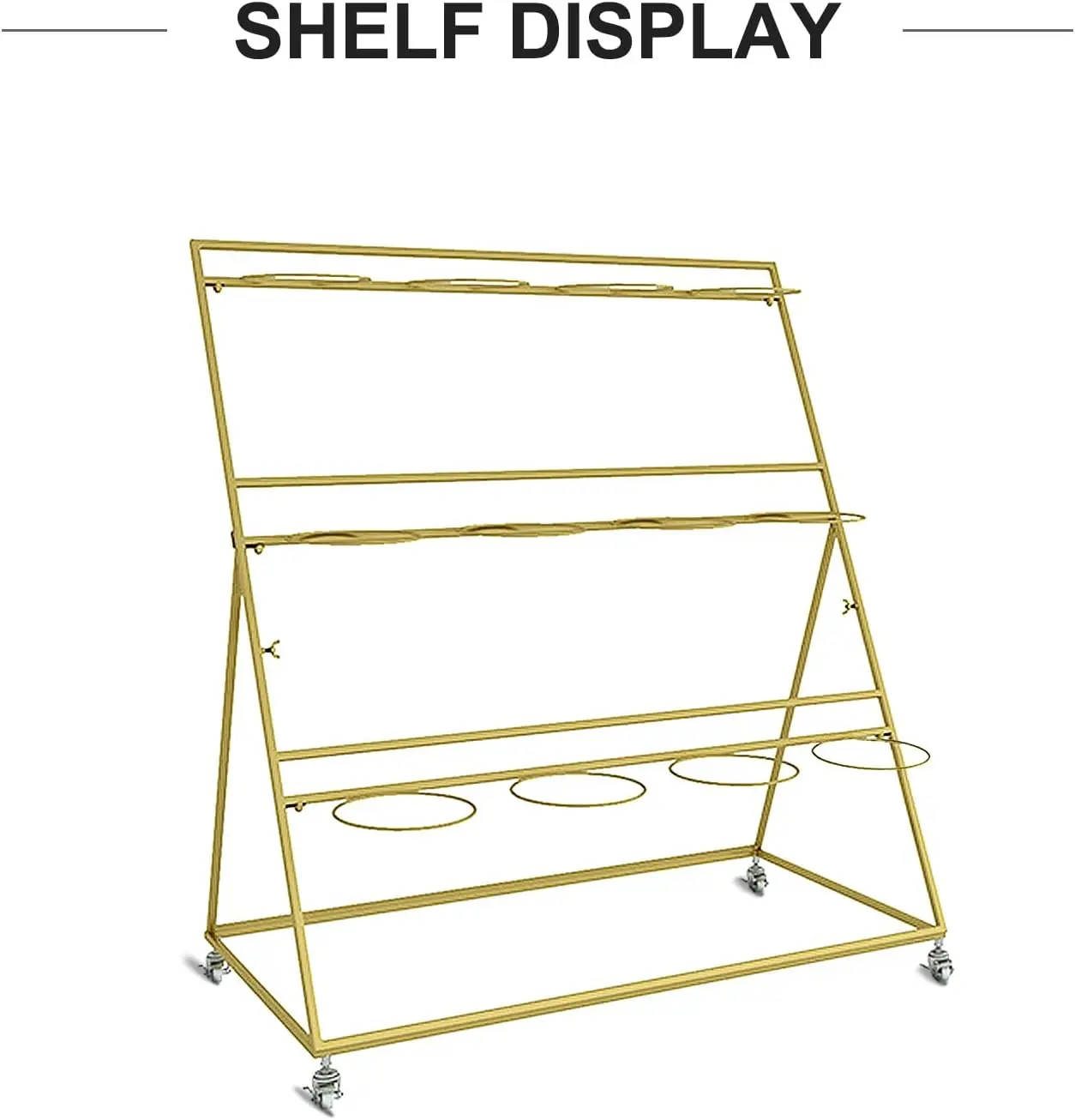 3 Tier Metal Flower Display Stand Frame with 12pcs Buckets, Flower Plant Cart Display Stand with Wheels Heavy Duty Moving Flower image 5