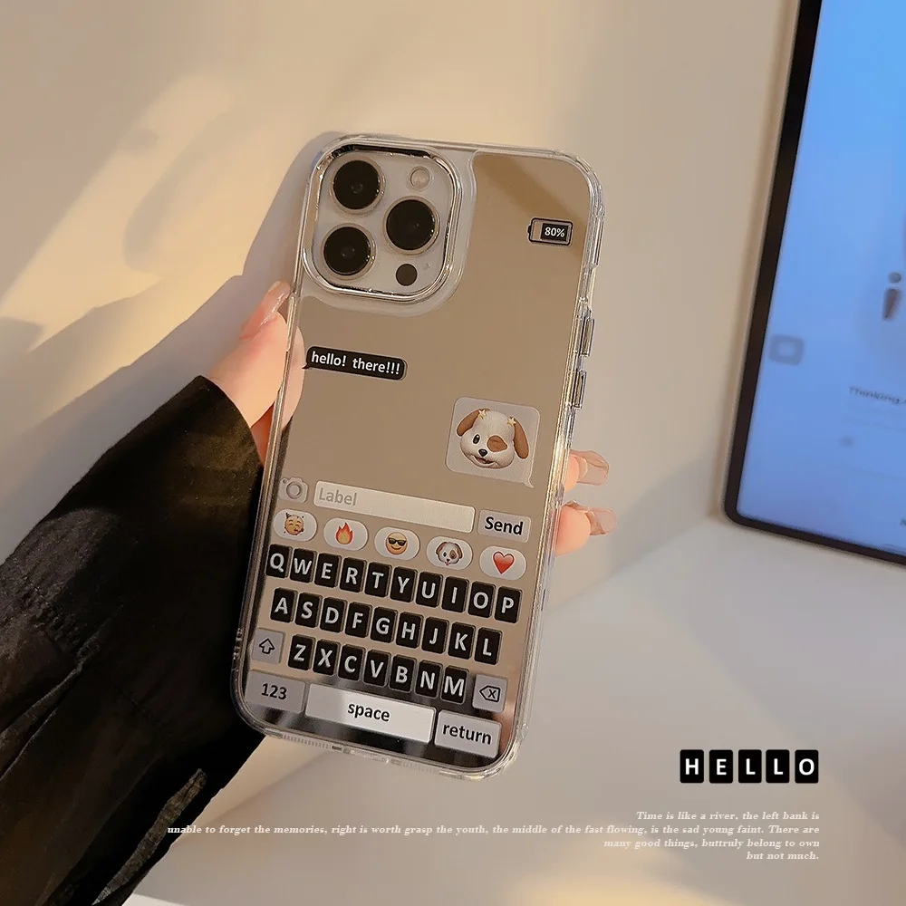 With Mirror Funny Dog Mobile Phone For Iphone 15 Pro Max 14 13 12 11 Plus Case Simplicity Cartoon Precise Hole Position Case Hot