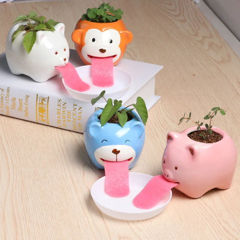 Cute Pig/Frog/Cat/Bear/ Panda Ceramic Flower Pot Small Cartoon Succulent Flowerpot Bonsai Cactus Ornament Home Garden Pots