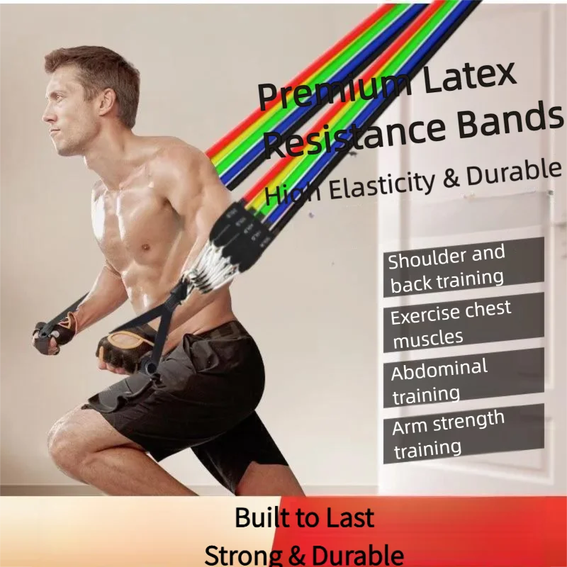 Resistance Bands Set with Handles TPE Exercise Bands Home Gym Workout Strength Training Fitness Yoga Pilates