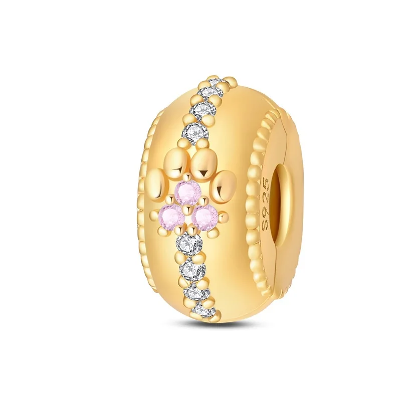 

925 Sterling Silver Charms Beads Cute Pet Paw Print Gold Safety Buckle Safety Fixed Clip Fit Original Bracelet DIY Women Jewelry