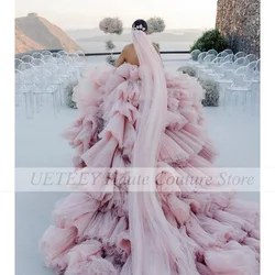 Luxury Pink Wedding Dresses Strapless Sleeveless Tiered Sexy Prom Gowns Bridal Gown Formal Evening Dress Vestido De Noiva