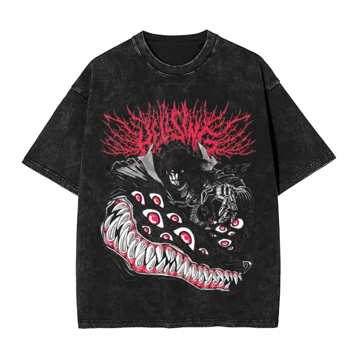 Hellsing Metal Washed T Shirts Streetwear Hip Hop Fashion T-Shirt Anime Vampire Tees Tops Men Women Cotton Oversize Printed