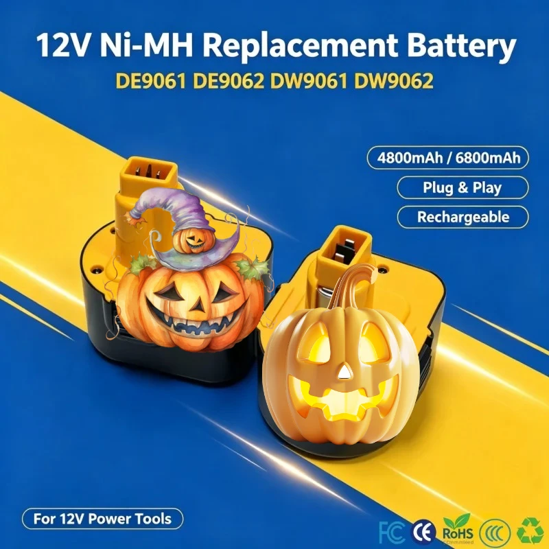 Replacement 12V 4800mAh/6800mAh Ni‑MH Battery Compatible With DE9061 DE9062 DW9061 DW9062 DE9036 DW911 DW921
