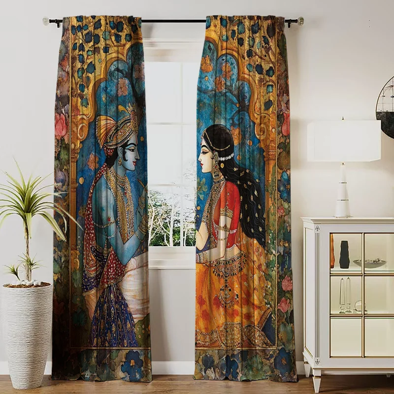 VIKAMA 2-Piece Indian Mythology Curtains, Suitable For Bedroom And Living Room As Blackout Curtains For Home Decoration.