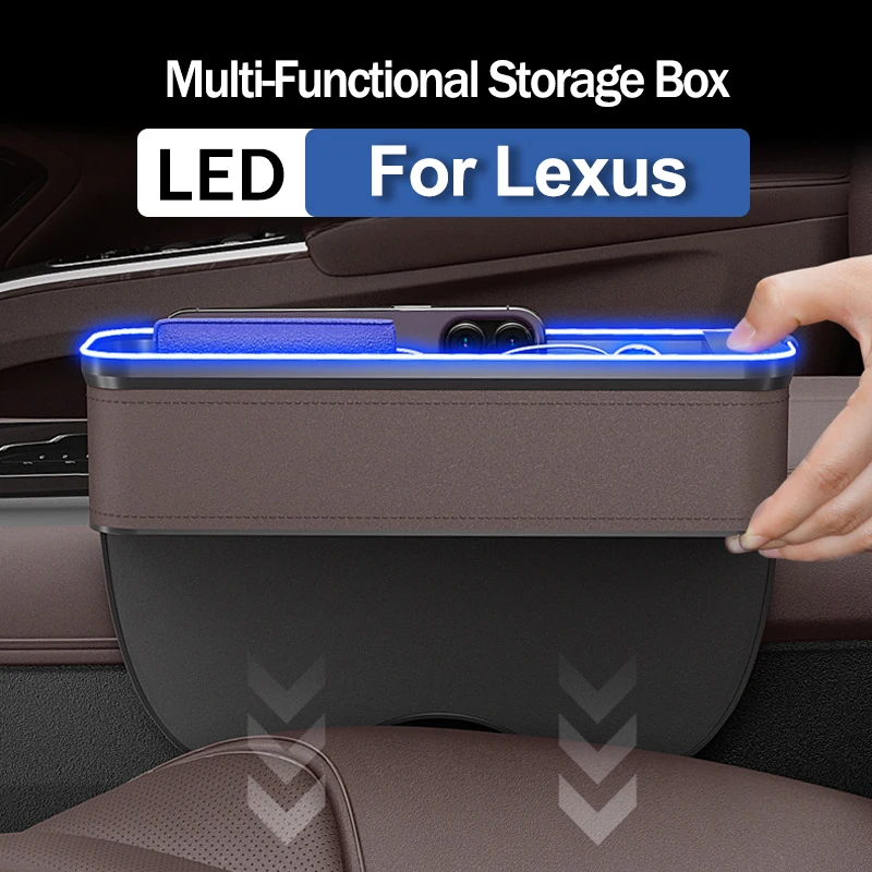 For Lexus IS250 IS300C RX270 CT200H GX400 GX460 ES240 Crevice Storage Box With 2 USB Charger Colorful LED Seat Organizer