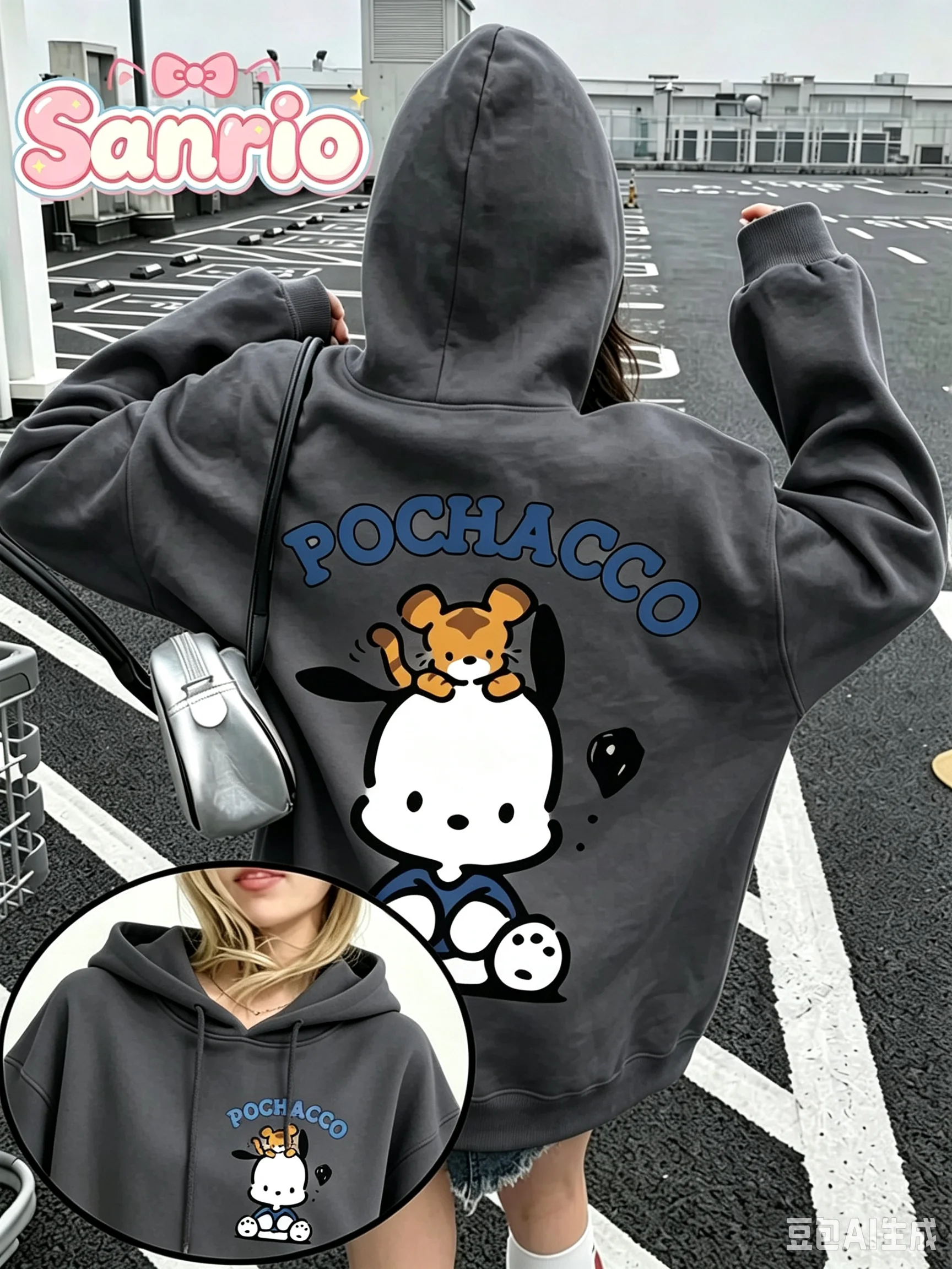 2026 Pochacco Sanrio Double Sided Printed Hoodie Cute Cartoon Comfortable Suitable for Girls To Wear Pattern Hoodie
