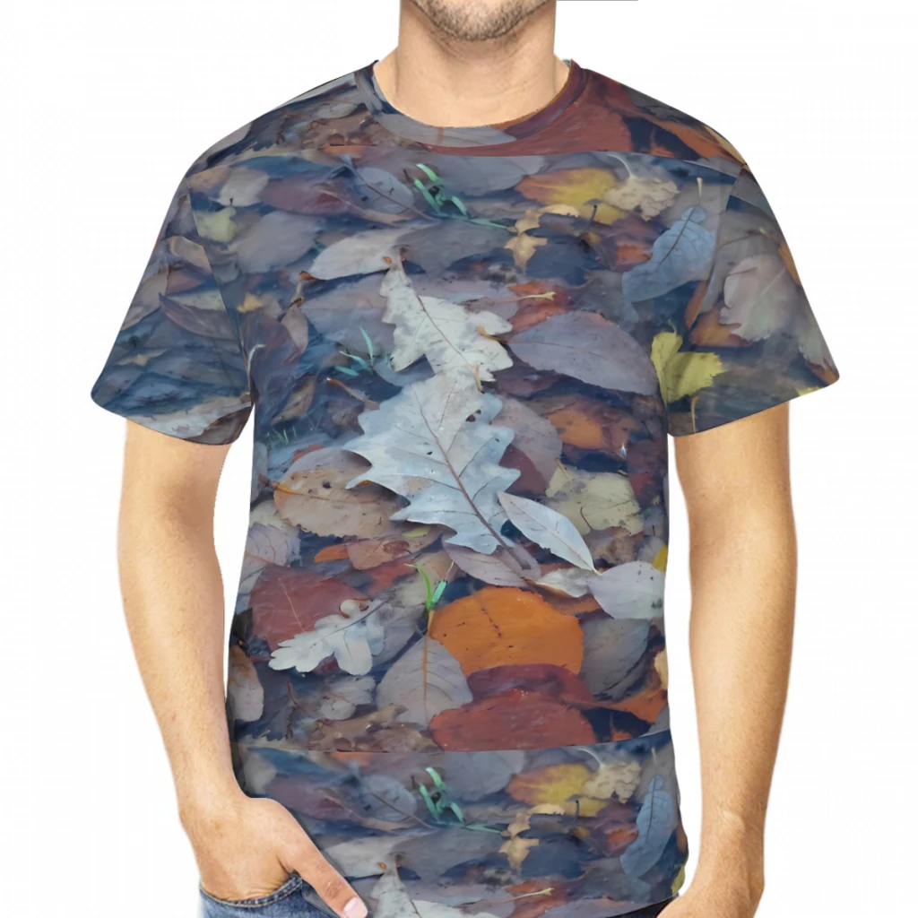 Real Tree CamouflageWinter Frozen Leafs In Water Summer Mens Polyester Tshirt Quick-drying Short Sleeve 3D Printed Breathable