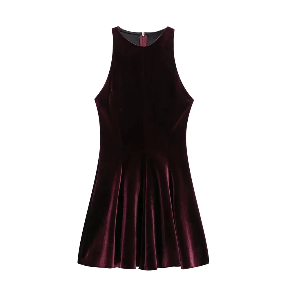 Taop&Za Autumn/Winter New  Product Fashion Style Wave Style Wide Swing Velvet Sleeveless Outer Dress