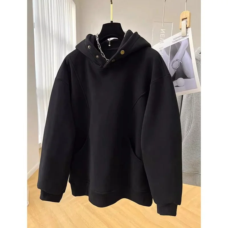 

Женская толстовка больших размеров с капюшоном, утепленная флисом, теплая верхняя одежда в повседневном стиле, с длинными рукавами, для осенне-зимнего сезона