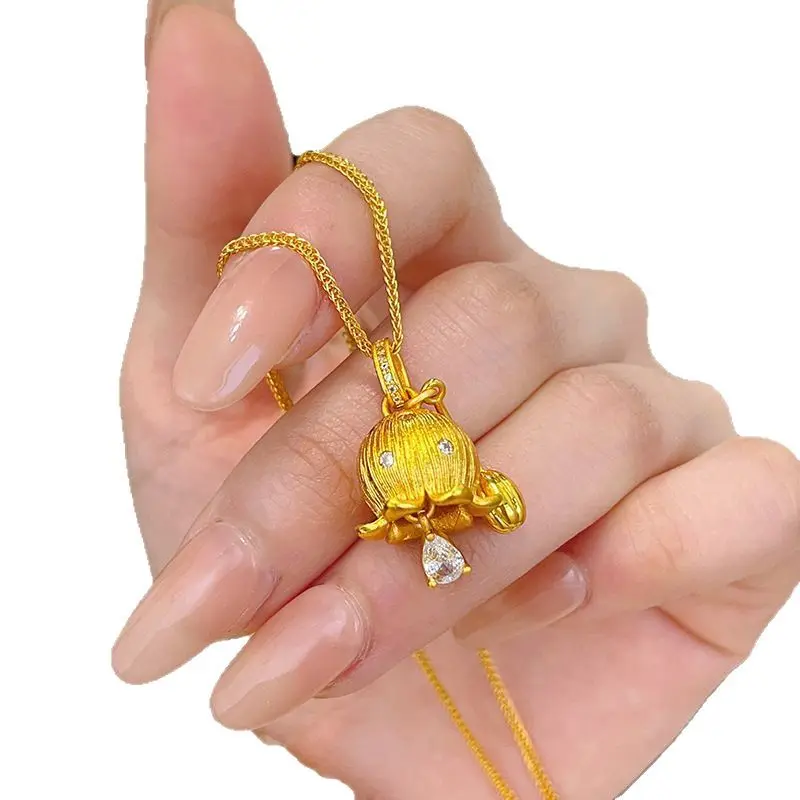 Gold store same style as 24K real gold dot diamond brushed yucca pendant necklace 9999 pure gold clavicle chain retro women gift