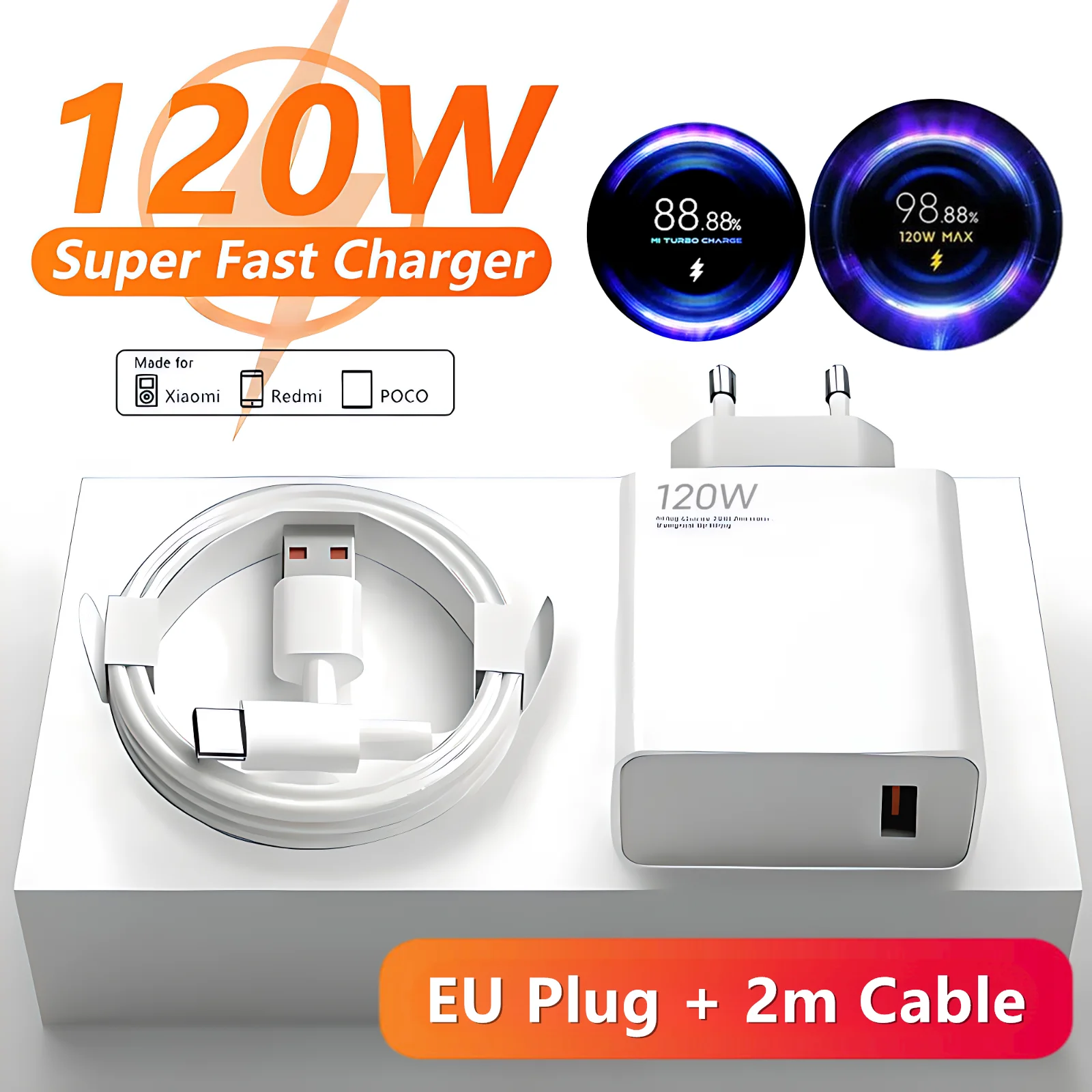 6A 120W EU Snelle USB Wandlader voor Xiaomi 11 12 13 14 15 Ultra Redmi Note 11T 12 13 POCO F6 X5 Pro Type C Turbo Oplaadkabel