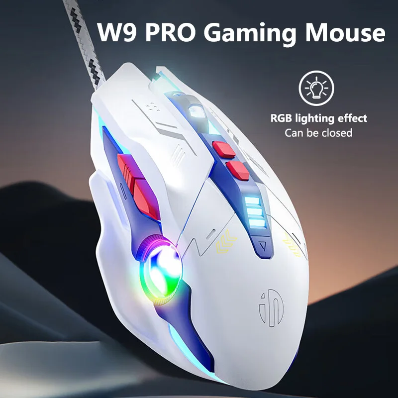 

Inphic W9 PRO Wired Gaming Mouse RGB Lighting Effect Mute Mouse Ergonomic Comfort and Feel 6-speed DPI Adjustment For PC Laptop