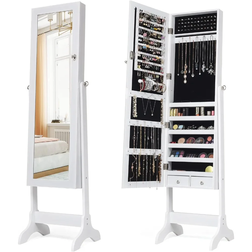 

Шкаф-витрина для украшений COSTWAY, с 4-сторонним наклонным механизмом и зеркалом в полный рост, на заказ