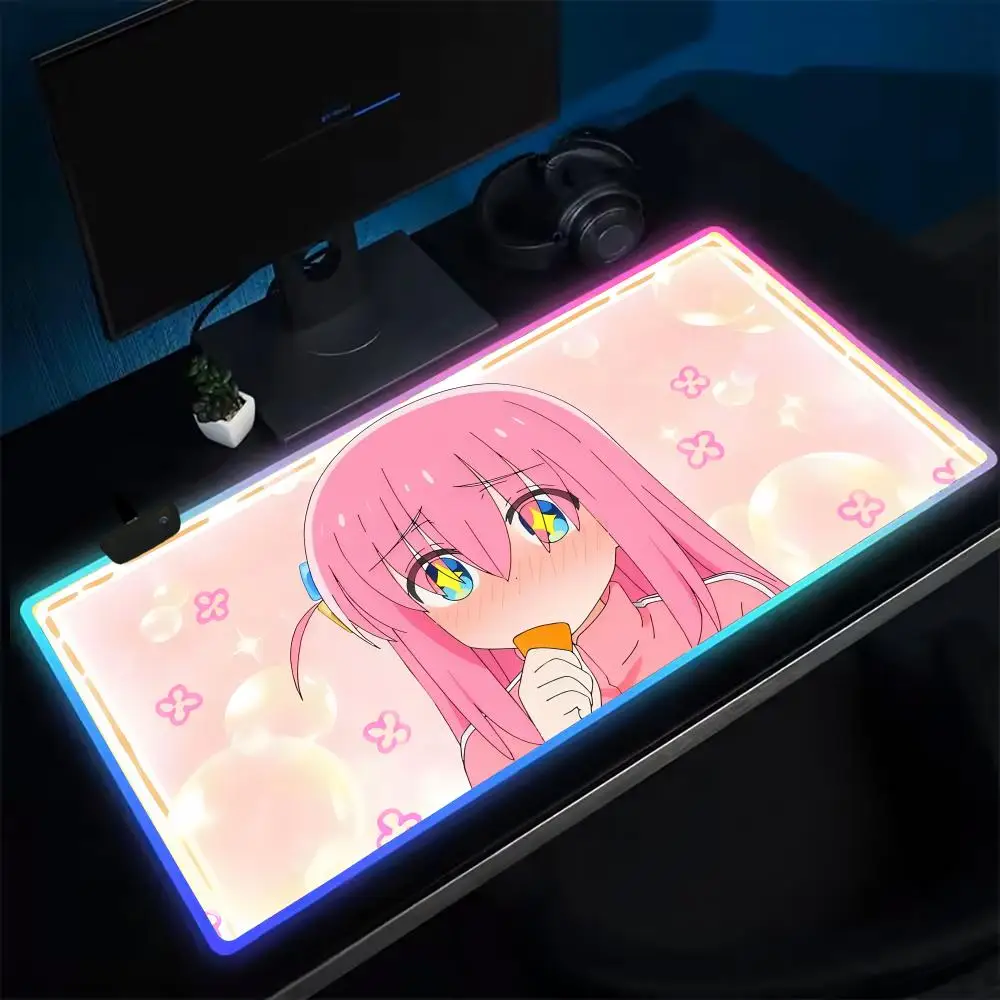 B-Bocchi the Rock! Mouse Pad Anime Gaming Mouse Pad LED Table Pads Backlit Rubber Desktop XXL Mousepad RGB Desk Mats