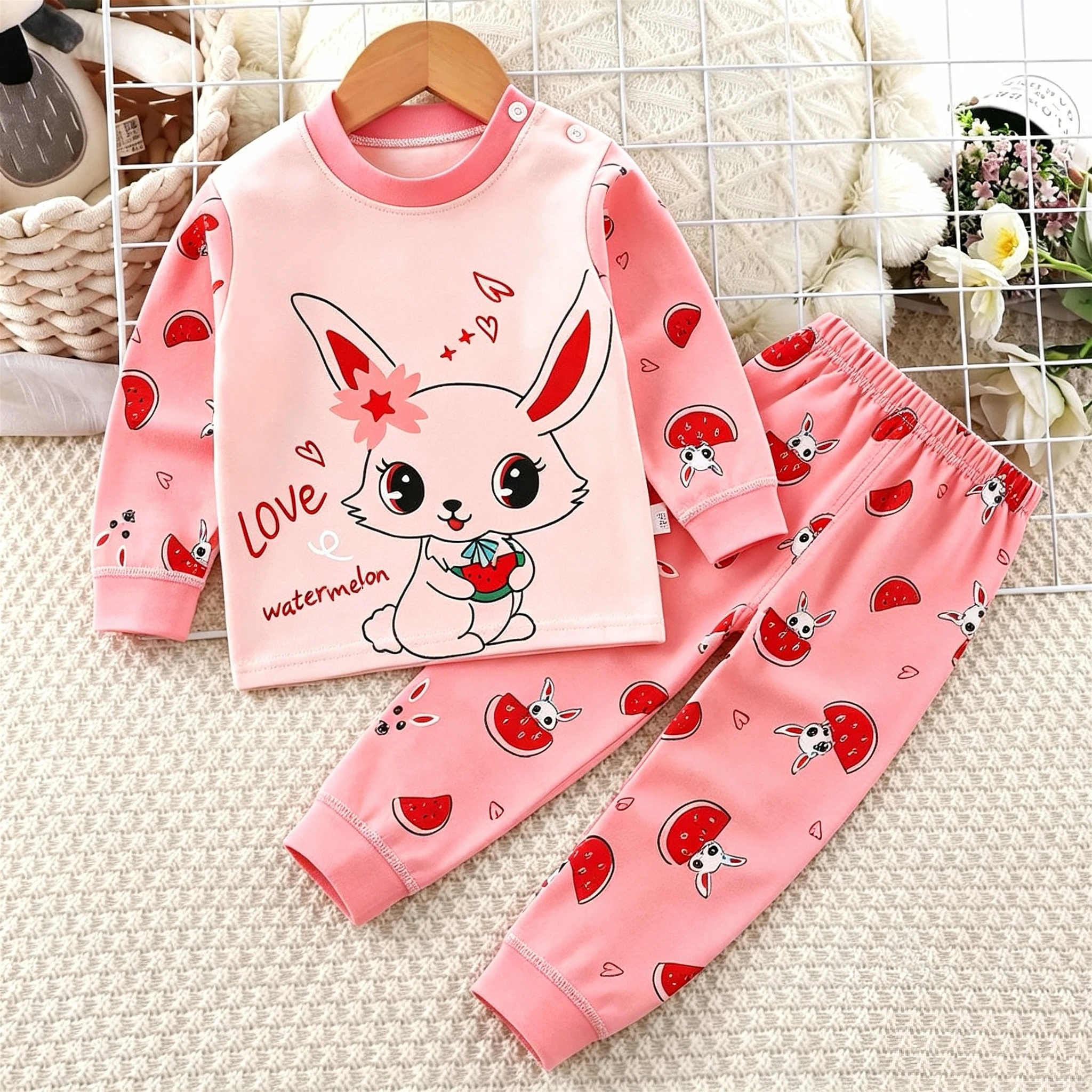 Cartoon-Baumwoll-Unterwäsche-Set für Babys, Mädchen und Jungen, Herbstkleidung, langärmeliges zweiteiliges Set, Kostüm für Kleinkinder, Pyjamas, Freizeitkleidung. – Detail 7